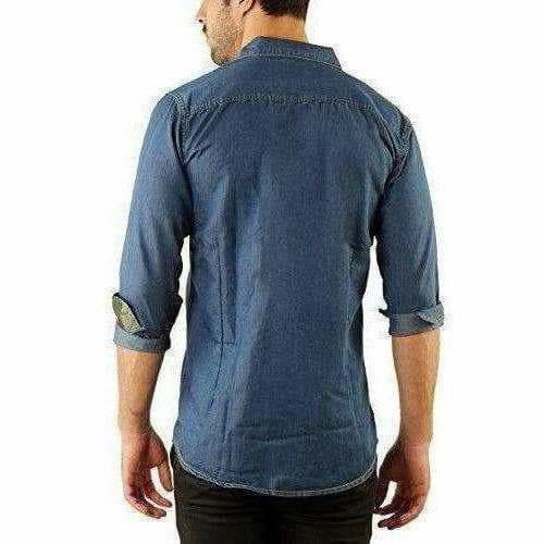 Men's Denim Full Sleeve Casual Shirt Dark Blue Color | Grocsy