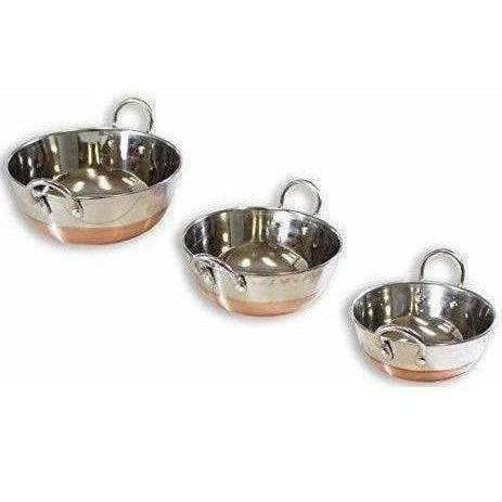 Stainless Steel Copper Bottom Kadhai with Handle - Set of 3 Pieces | Grocsy