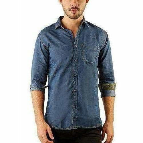 Men's Denim Full Sleeve Casual Shirt Dark Blue Color | Grocsy