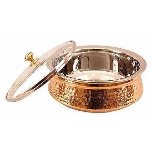 Steel Copper Casserole Bowl With Glass Lid - Tableware | Grocsy