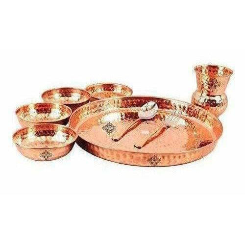 Traditional Design Copper Thali Multi cuisine Dinnerware Set, 8 Pieces | Grocsy