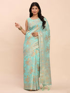 Shree Shyam Fashion Linen Cotton Sea Green Saree | Grocsy