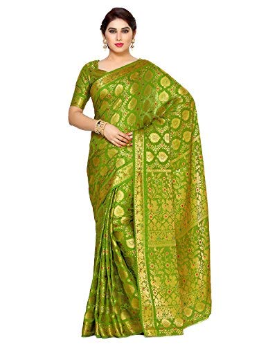 Mimosa Women's Olive Kanchipuram Silk Saree With Blouse Piece | Grocsy