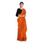 Exclusive Collection 100% Pure Cotton Orange Tant Saree With Hand Weaving Work | Grocsy
