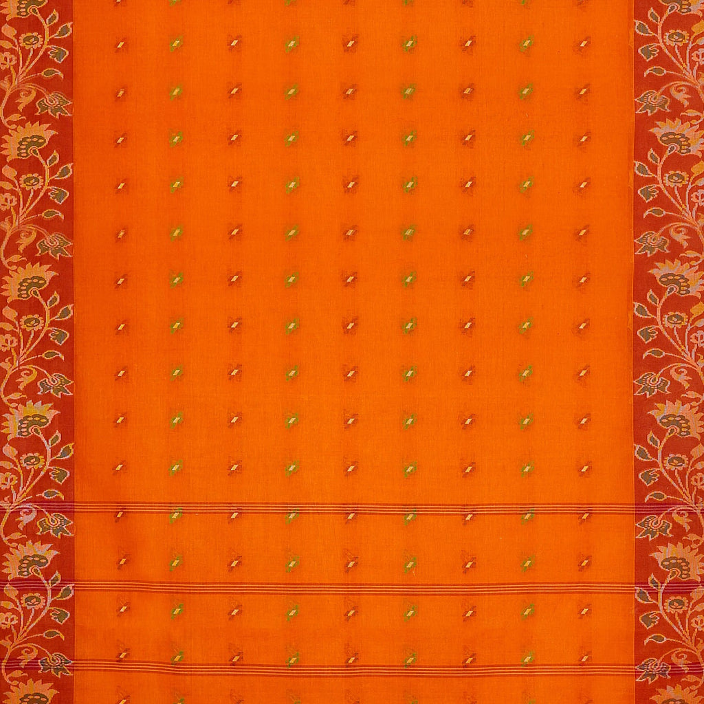 Exclusive Collection 100% Pure Cotton Orange Tant Saree With Hand Weaving Work | Grocsy