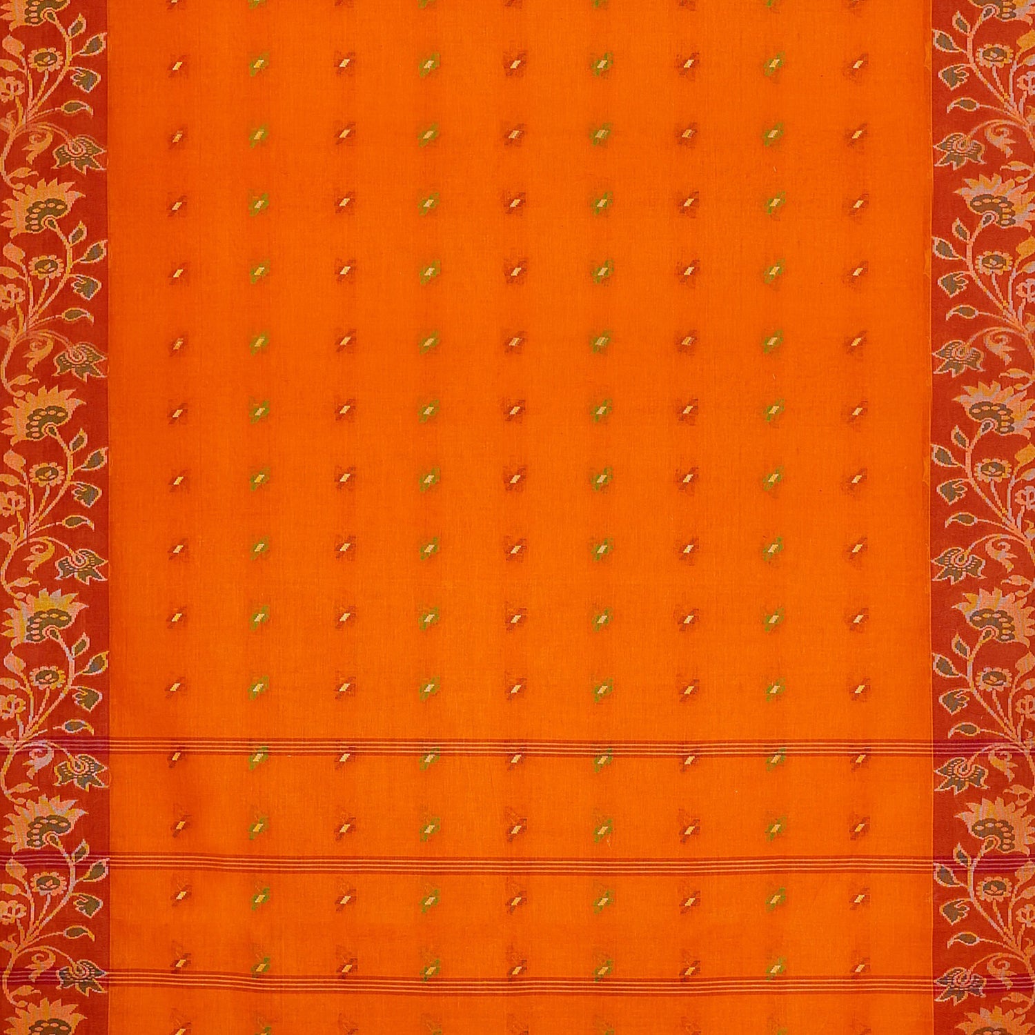 Exclusive Collection 100% Pure Cotton Orange Tant Saree With Hand Weaving Work | Grocsy