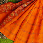 Exclusive Collection 100% Pure Cotton Orange Tant Saree With Hand Weaving Work | Grocsy