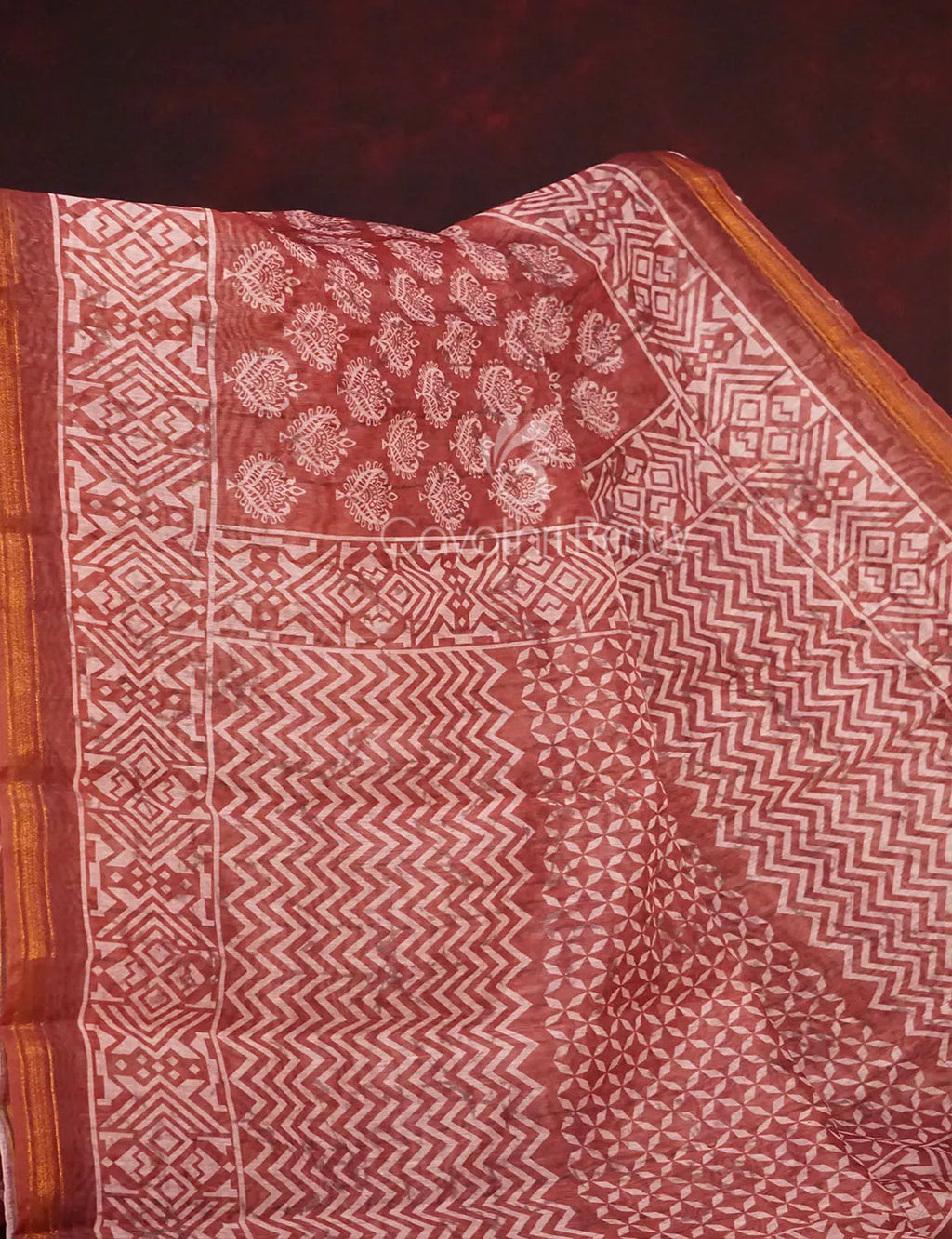 Red Onion All Over Printed Semi Chanderi Saree By Gayathri Reddy Designer Studio | Grocsy