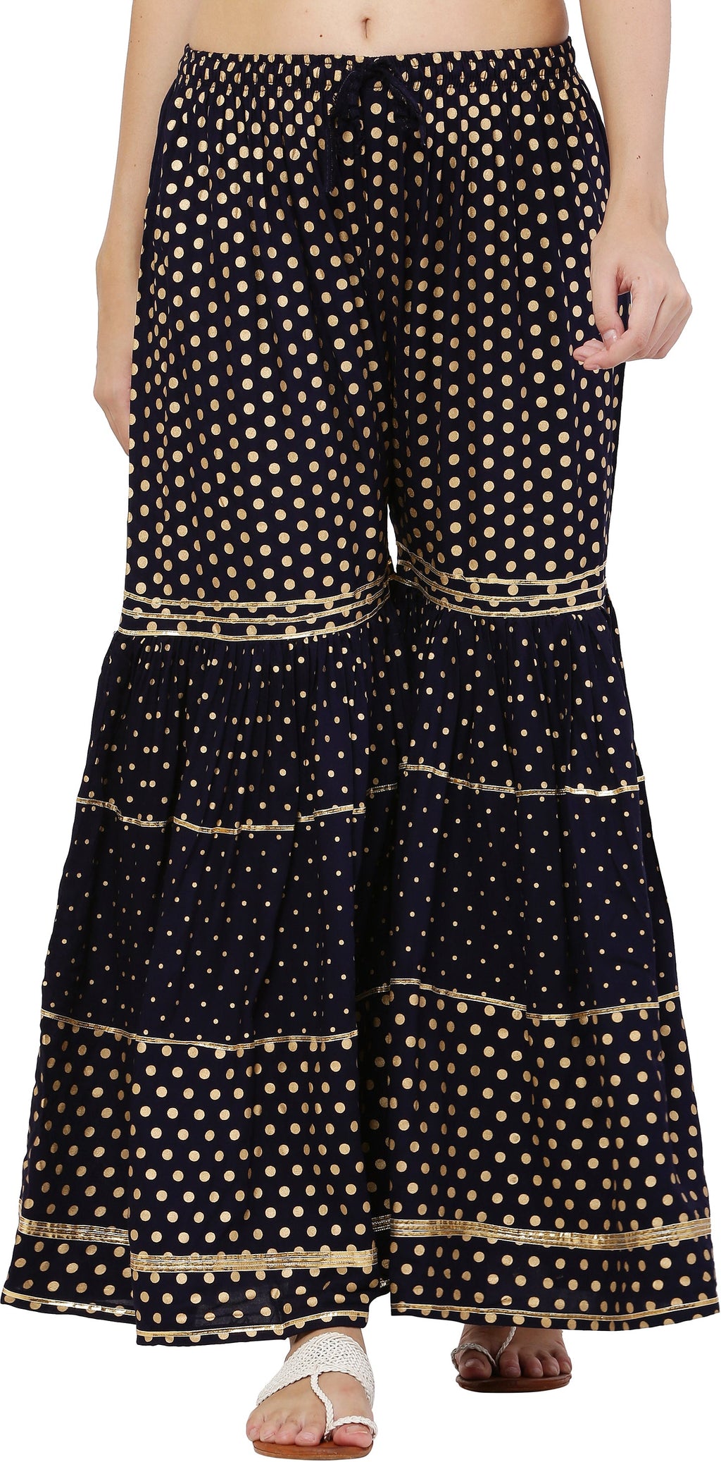 PAVONINE Black Color 3-Panels Golden Printed Flared Sharara For Women & Girls | Grocsy