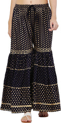 PAVONINE Black Color 3-Panels Golden Printed Flared Sharara For Women & Girls | Grocsy