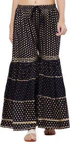 PAVONINE Black Color 3-Panels Golden Printed Flared Sharara For Women & Girls | Grocsy