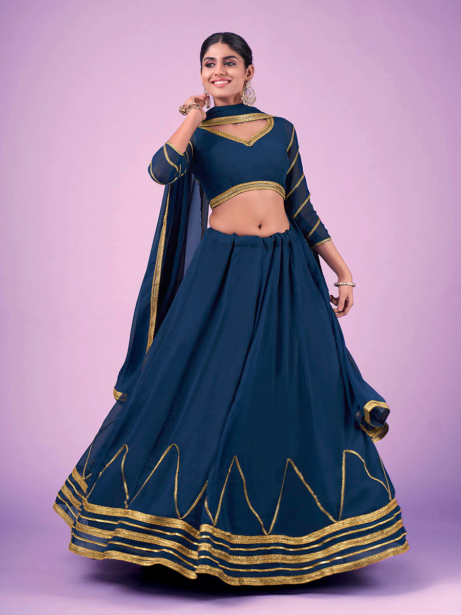 Myra Navy Blue Georgette Embroidered Designer Lehenga | Grocsy