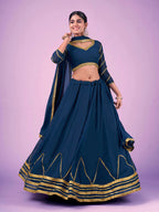 Myra Navy Blue Georgette Embroidered Designer Lehenga | Grocsy