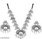 Tehzeeb Creations Women's Silver Colour Oxidised Necklace Set With Mirror Design | Grocsy