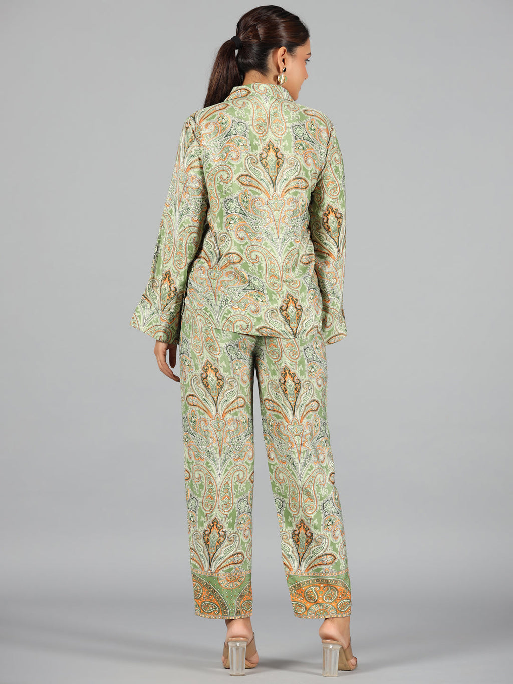Juniper Women Green Kasturi Silk Printed Co-Ord Set | Grocsy