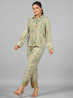 Juniper Women Green Kasturi Silk Printed Co-Ord Set | Grocsy