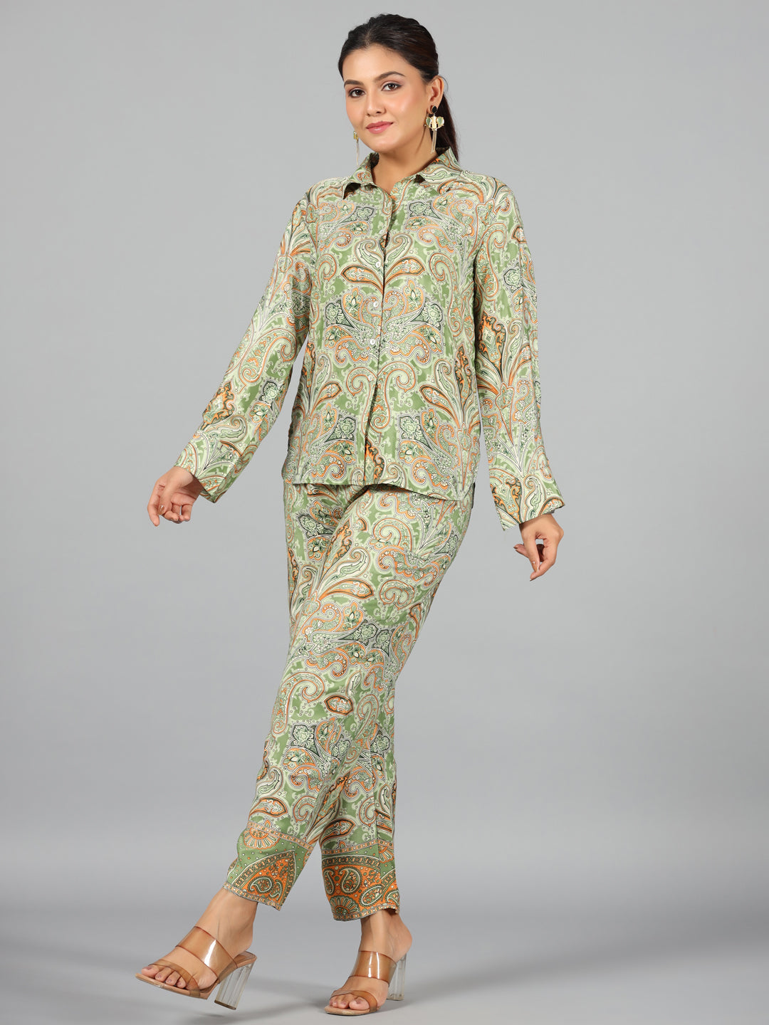 Juniper Women Green Kasturi Silk Printed Co-Ord Set | Grocsy
