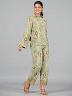 Juniper Women Green Kasturi Silk Printed Co-Ord Set | Grocsy