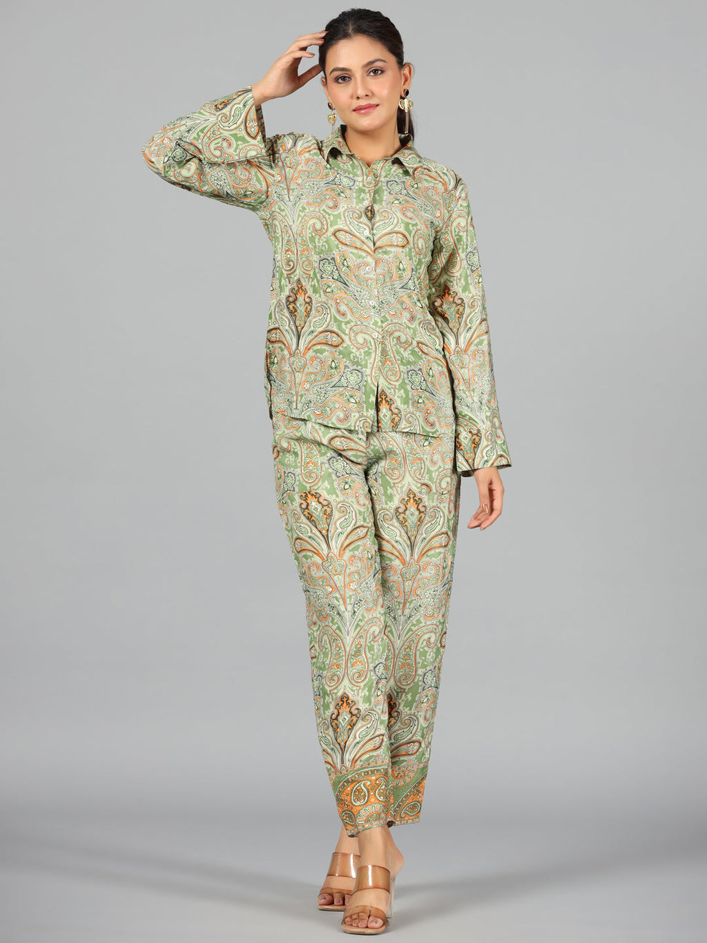 Juniper Women Green Kasturi Silk Printed Co-Ord Set | Grocsy