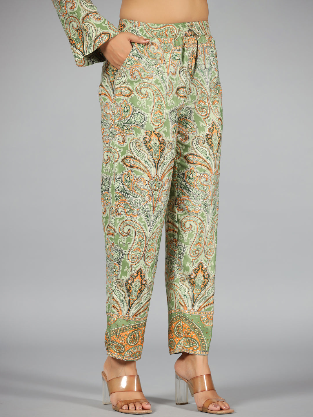 Juniper Women Green Kasturi Silk Printed Co-Ord Set | Grocsy