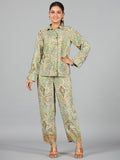 Juniper Women Green Kasturi Silk Printed Co-Ord Set | Grocsy