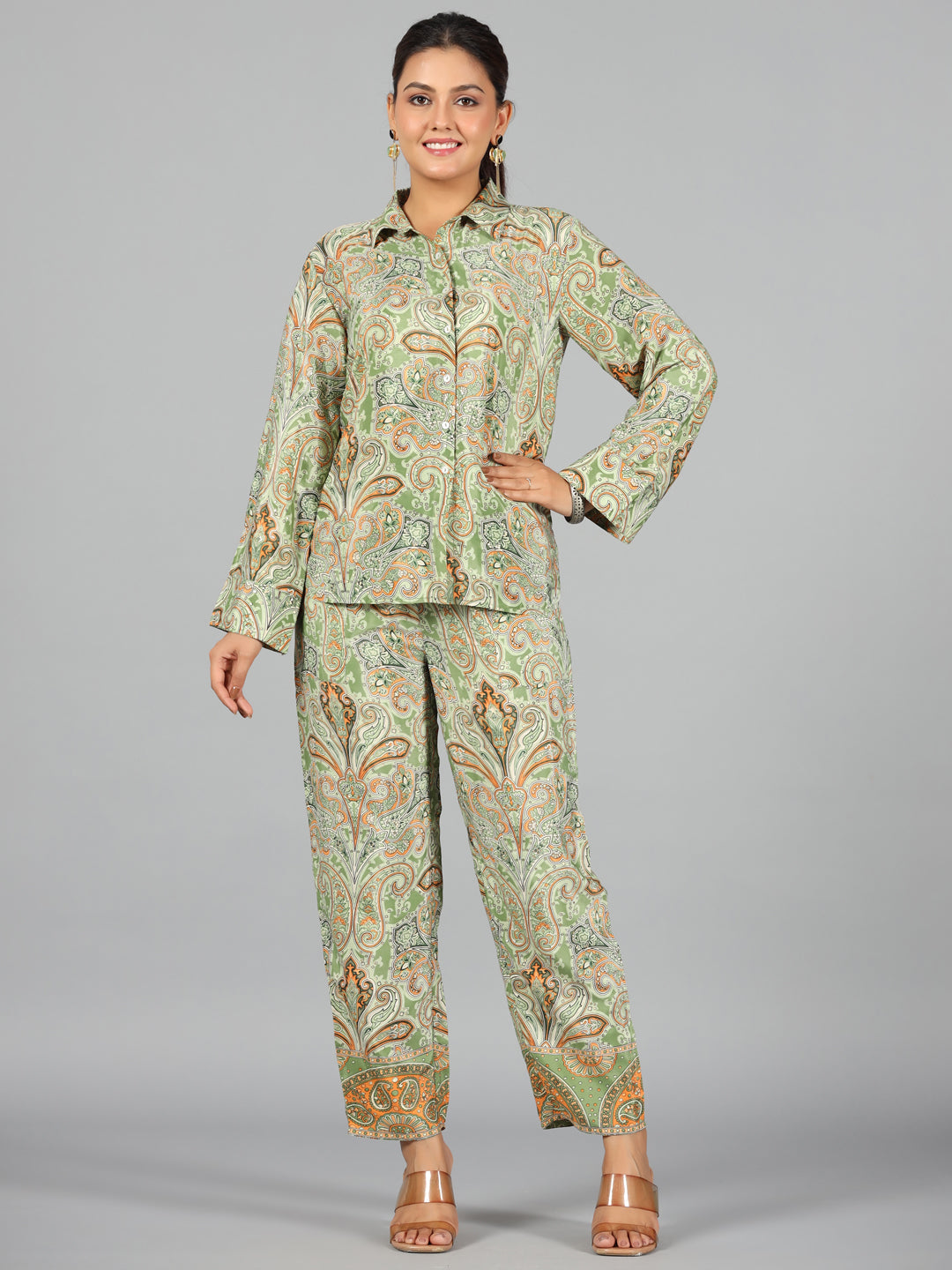 Juniper Women Green Kasturi Silk Printed Co-Ord Set | Grocsy
