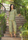 Juniper Green Floral Printed Kasturi Top & Palazzo With Buttons | Grocsy