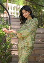Juniper Green Floral Printed Kasturi Top & Palazzo With Buttons | Grocsy