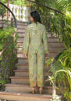 Juniper Green Floral Printed Kasturi Top & Palazzo With Buttons | Grocsy