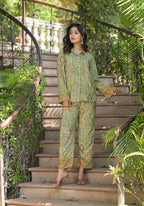 Juniper Green Floral Printed Kasturi Top & Palazzo With Buttons | Grocsy
