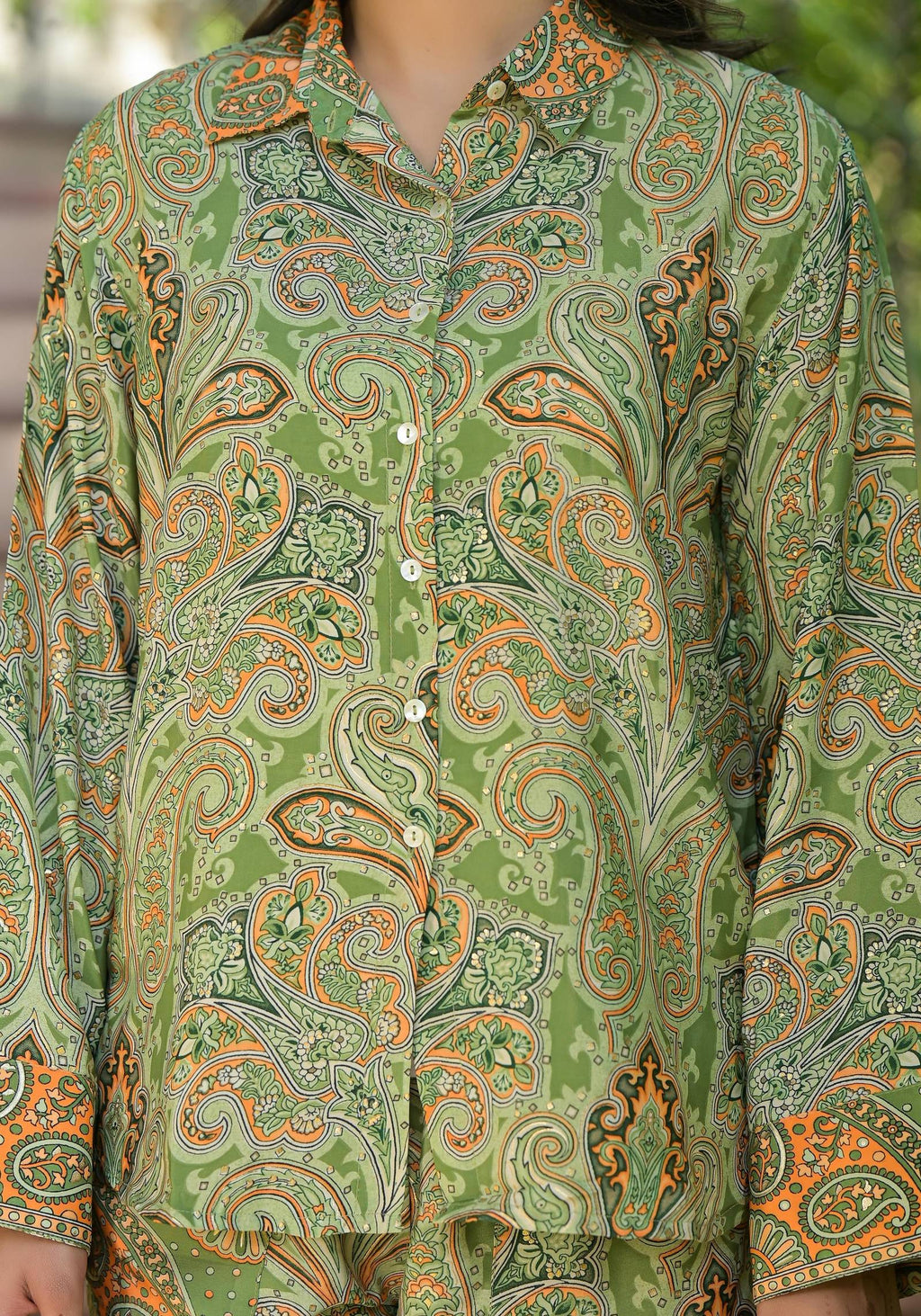 Juniper Green Floral Printed Kasturi Top & Palazzo With Buttons | Grocsy