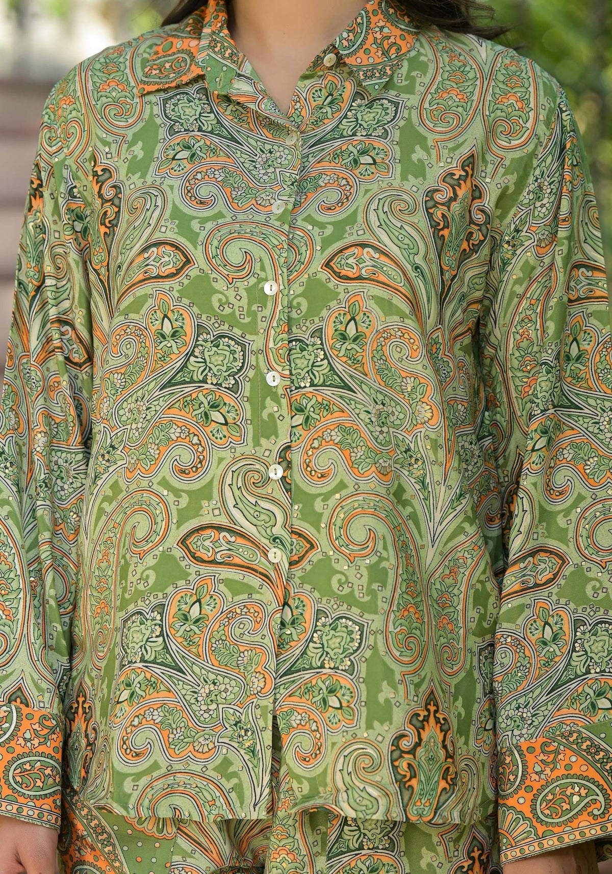Juniper Green Floral Printed Kasturi Top & Palazzo With Buttons | Grocsy