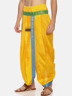 Sethukrishna Men Yellow Solid Double Layer Readymade Dhoti Pant | Grocsy