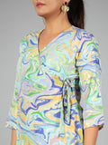 Juniper Women Blue Kasturi Silk Printed Clothing Set | Grocsy
