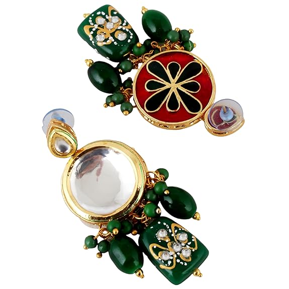 Tehzeeb Creations Back Meenakari Gold-Polished Earring Jewellery Set Uncut Kundan Big Faux Kundan Dibbi Kundan Choker Necklace Set | Grocsy