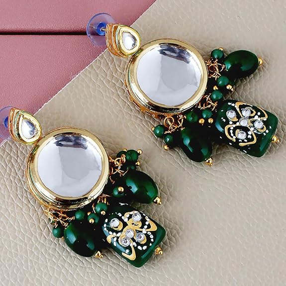 Tehzeeb Creations Back Meenakari Gold-Polished Earring Jewellery Set Uncut Kundan Big Faux Kundan Dibbi Kundan Choker Necklace Set | Grocsy