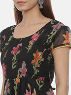 Souchii Women Black Printed Fit and Flare Dress | Grocsy