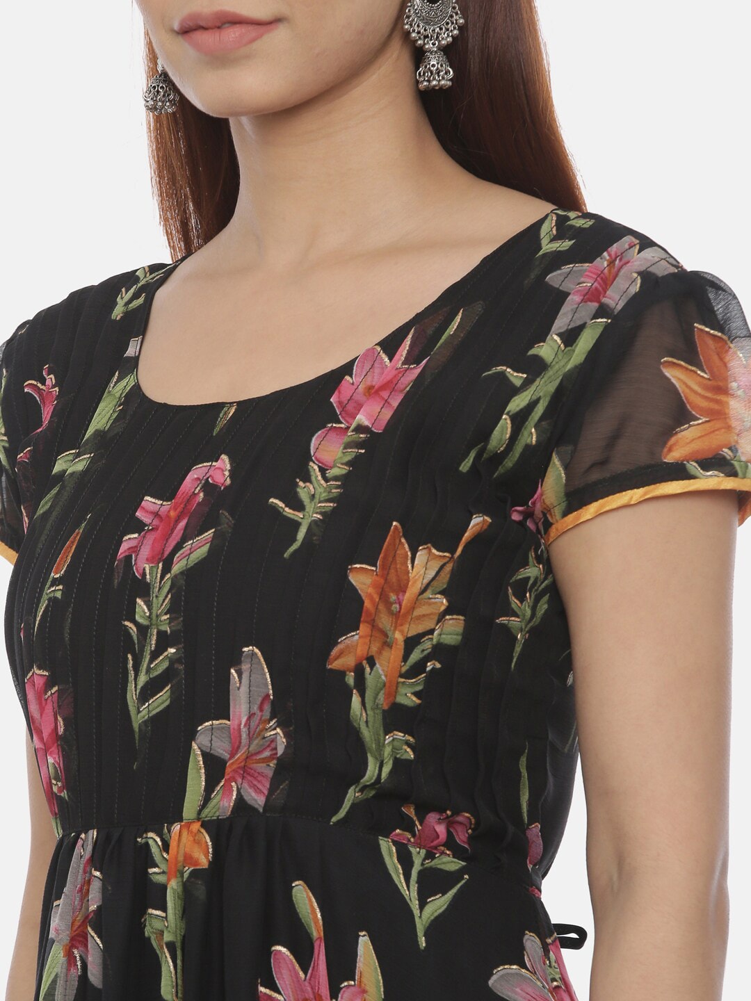 Souchii Women Black Printed Fit and Flare Dress | Grocsy