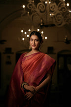 Vardha Burnt Orange Golden Zari Kanjeevaram Silk Saree | Grocsy
