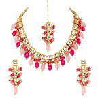 Tehzeeb Creations Back Meenakari Gold-Polished Square Shape Tika Earring Jewellery Set Uncut Kundan Big Faux Kundan Dibbi Kundan Choker Necklace Set | Grocsy