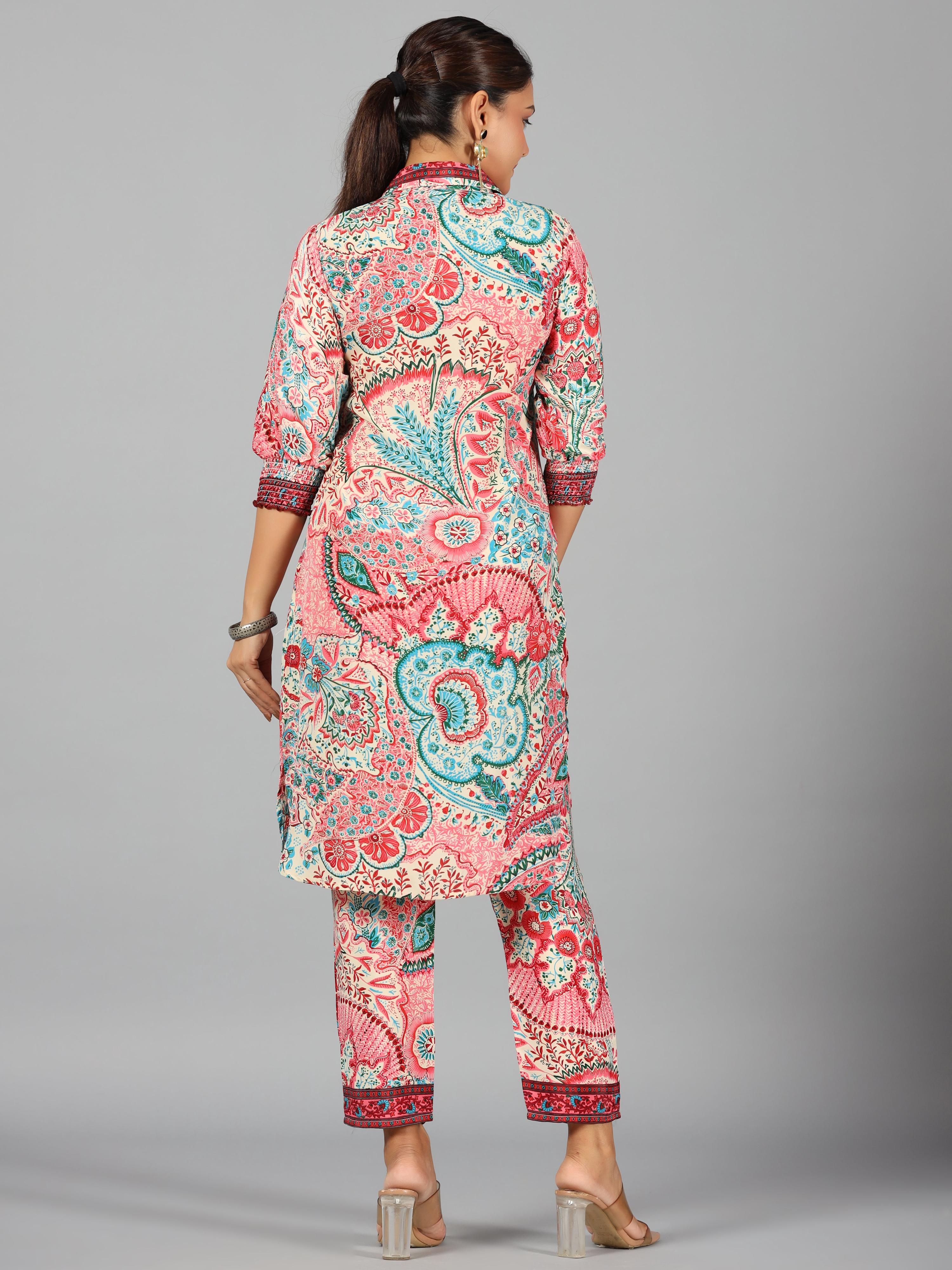 Juniper Women Beige Kasturi Silk Printed Clothing Set | Grocsy