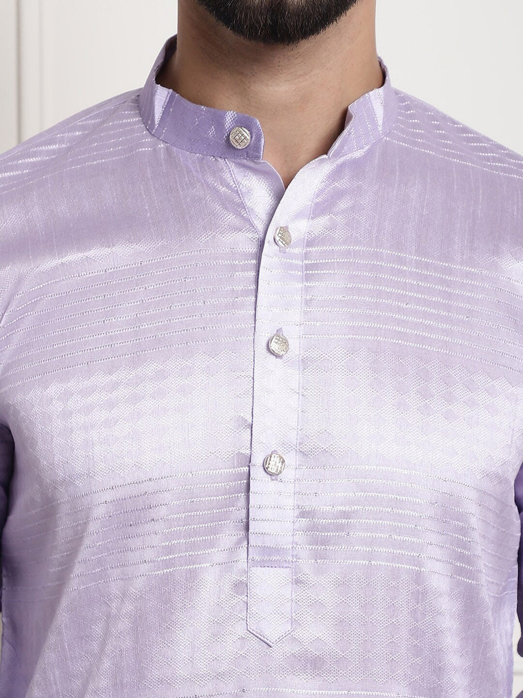 Sojanya Woven Design Mandarin Collar Silk Cotton Kurta | Grocsy