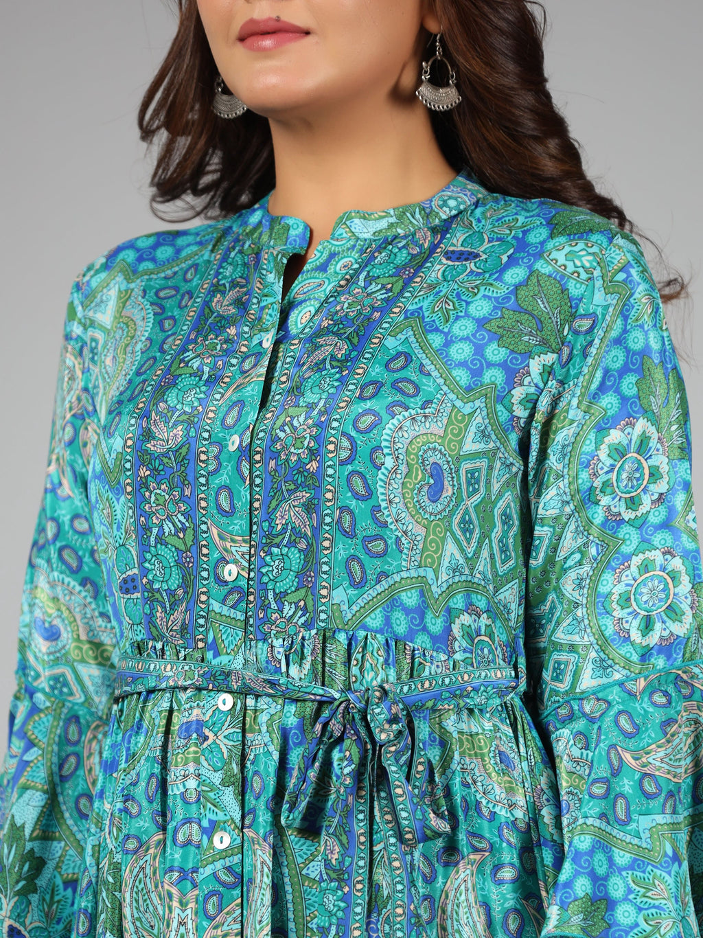 Juniper Women Blue Kasturi Silk Printed Tiered Maxi Dress | Grocsy