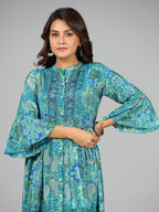 Juniper Women Blue Kasturi Silk Printed Tiered Maxi Dress | Grocsy