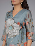 Juniper Women Grey Organza Printed Clothing Set | Grocsy