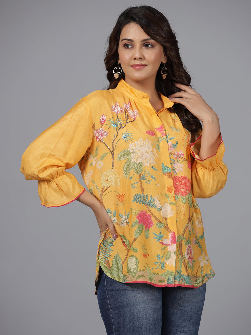 Juniper Women Yellow Muslin Printed Tunic | Grocsy