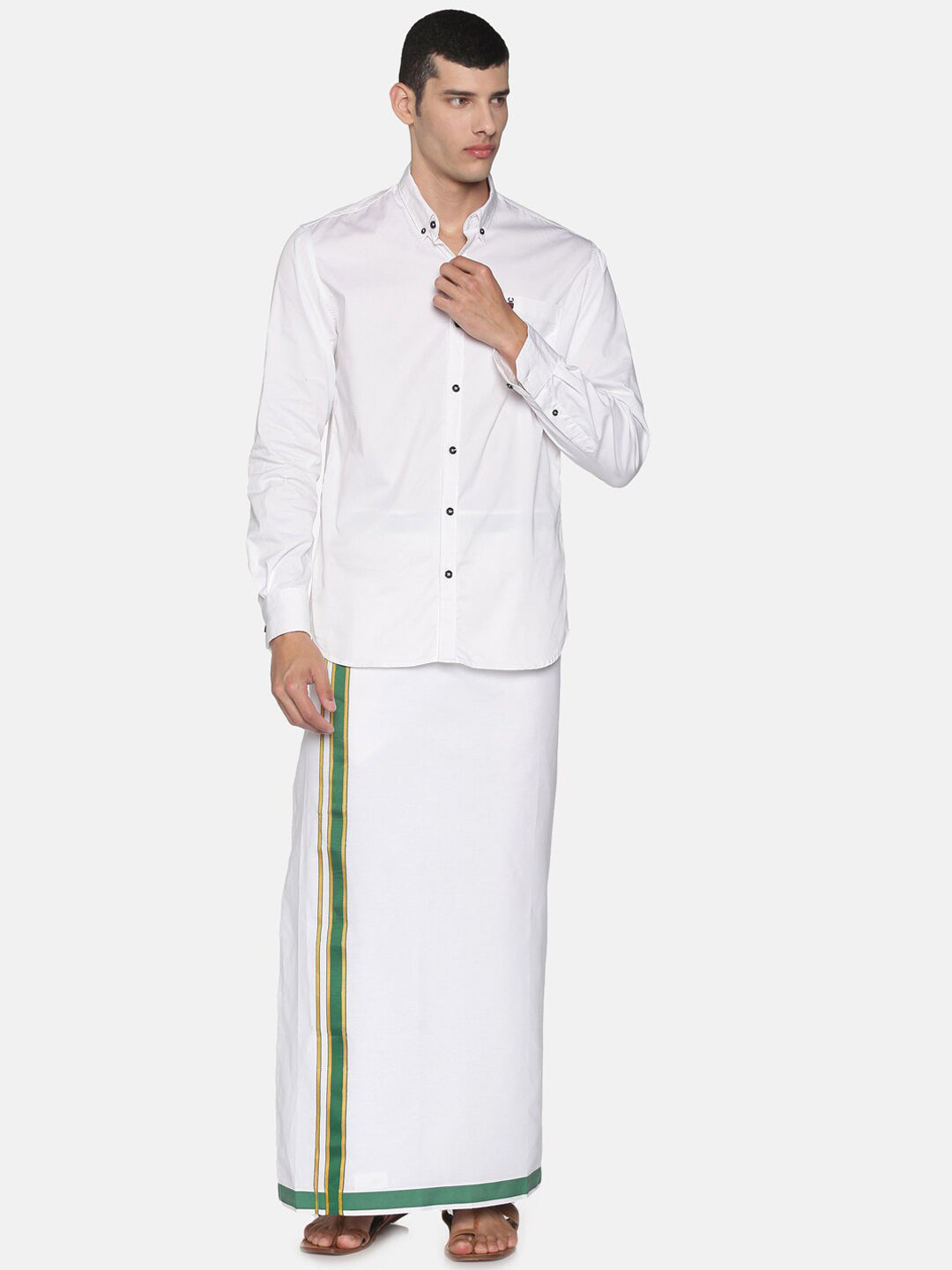 Sethukrishna White Solid Cotton Readymade Dhoti For Men | Grocsy
