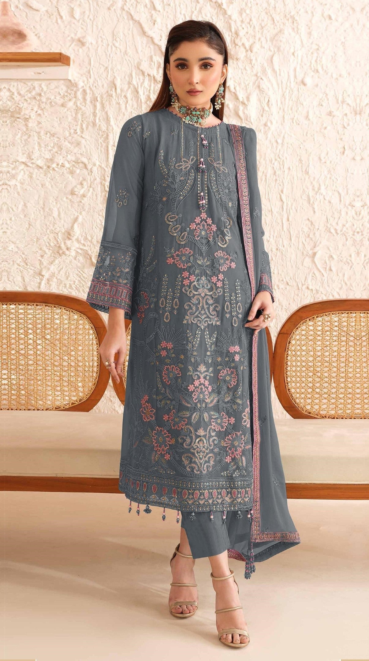 Anaita Blue Fox Georgette Suit With Embroidered Sequence Work | Grocsy