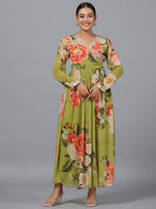Juniper Women Green Georgette Printed Maxi Dress | Grocsy