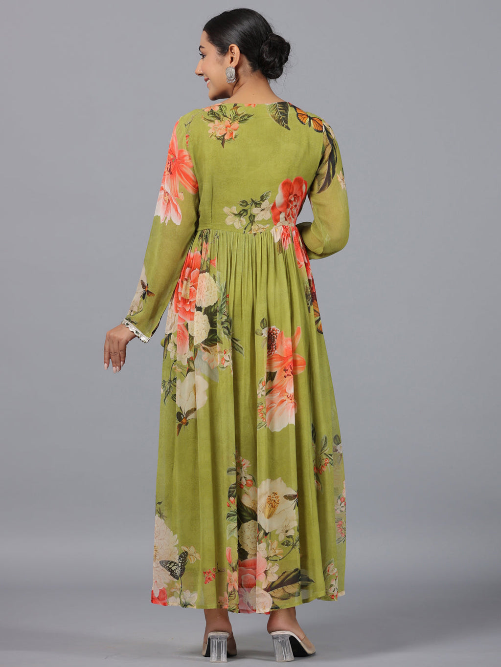 Juniper Women Green Georgette Printed Maxi Dress | Grocsy